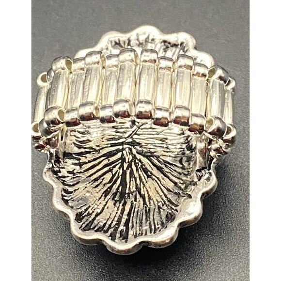 Lot of 4 Stretch Rings Faux Gemstones Pearls  Rhinestone Flower Silver Tone Boho - Picture 5 of 9